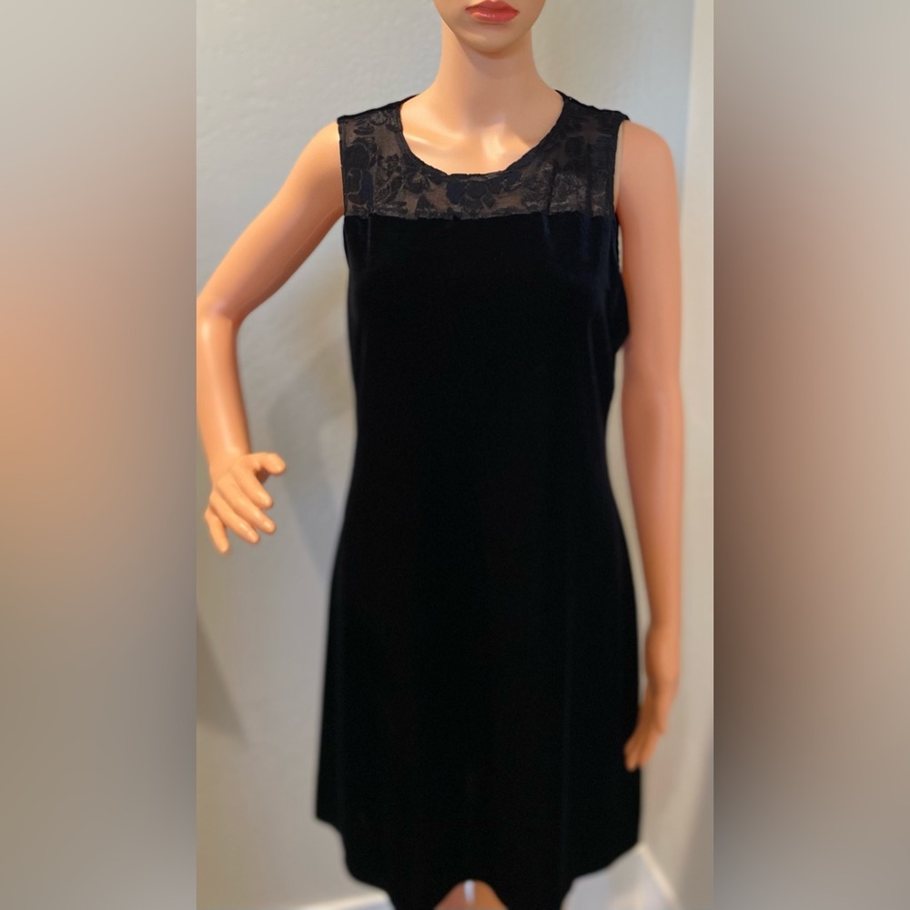 My Michelle Black Velvet Velour Dress Chemise Slip Lace Detail Y2K Size Large